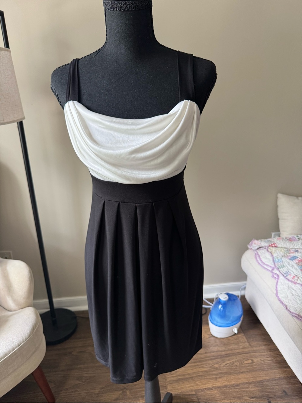 Sweet Storm Black and White Draped Midi Dress